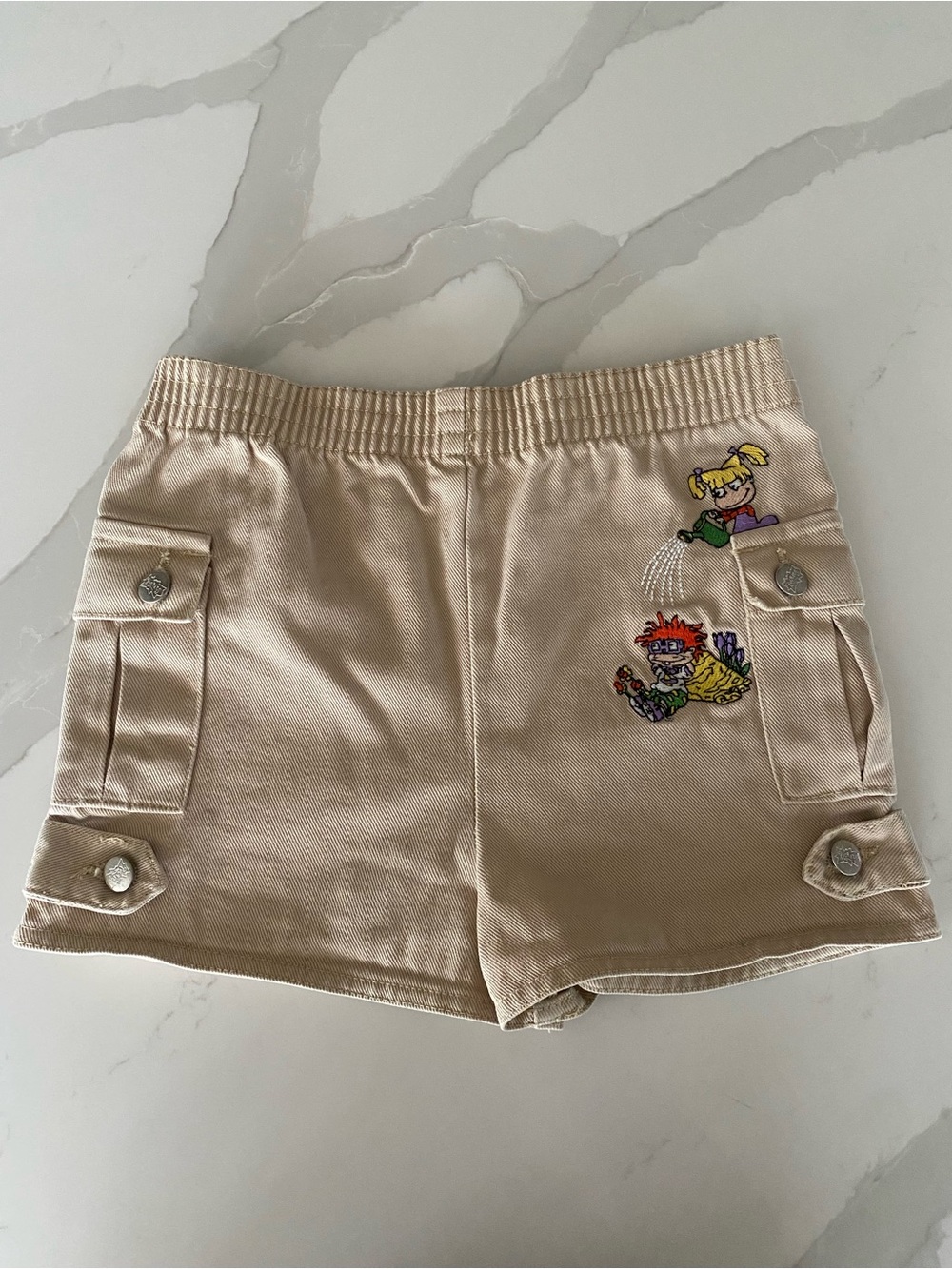 Vtg 1999 90’s y2k Nickelodeon Rugrats Beige Cargo Shorts Elastic Waist 4/5